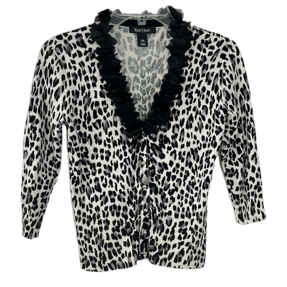 White House Black Market Cardigan Leopard Print Cardigan Ruffle XS